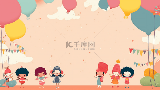 彩色气球背景图片_气球彩带插画背景