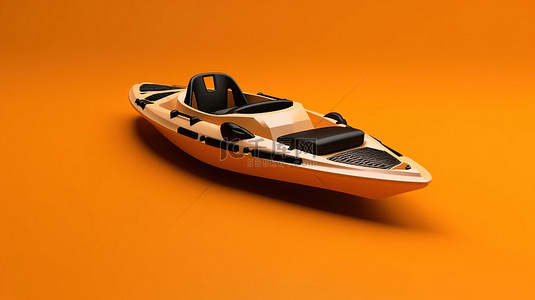 3D 渲染单色皮划艇在充满活力的橙色背景下