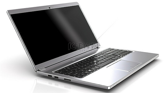 商务笔记本背景图片_时尚的银色商务笔记本，白色背景 3D 渲染上带有空白屏幕