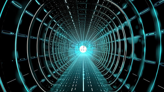 隧道进入大数据未来科技背景与点和线连接具有流体信息概念 3d 渲染