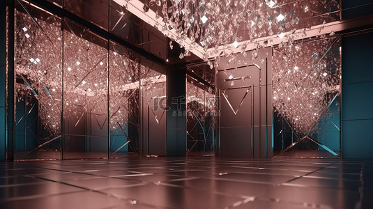 迷人的钻石镜面墙与 3D 渲染中的纯表面设计