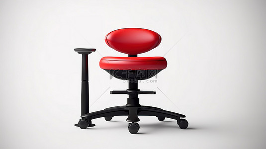 平衡行为 3D 渲染红色和黑色皮革老板办公椅在白色背景下的简单体重秤上