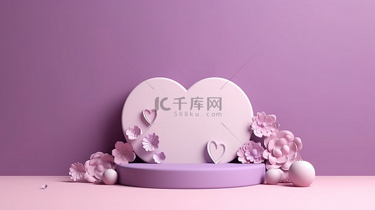 婚礼当天背景图片_简约的心形设计，带有紫色背景，非常适合展示 3D 渲染的婚礼当天产品