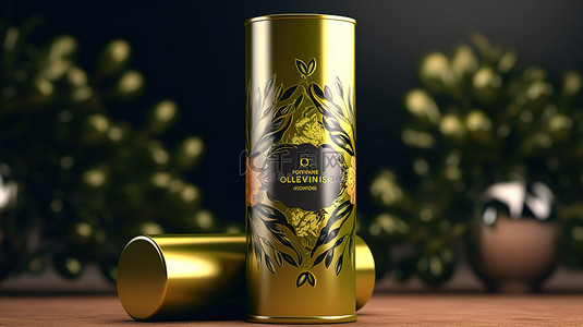 橄榄油背景图片_金属管锡罐中橄榄油包装的模型 3D 渲染
