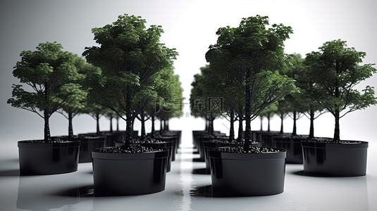 风控系统背景图片_黑色花盆中生长的郁郁葱葱的绿色植物的水培系统的 3d 渲染