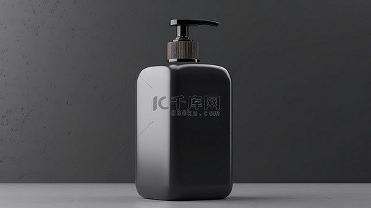 具有时尚黑色标签设计的洗手液泵瓶的 3D 渲染模型