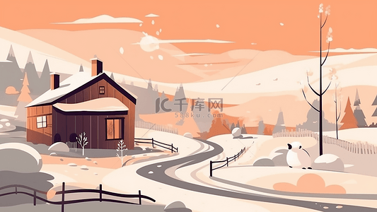 冬天郊外风景插画