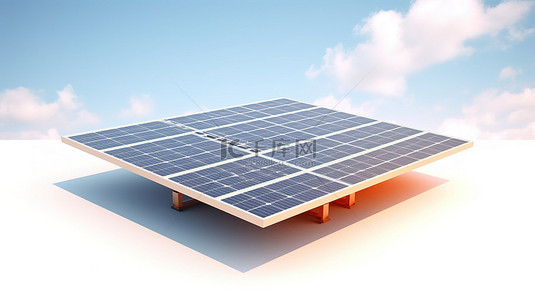 能源背景图片_天空背景白色背景下光伏太阳能电池板的 3D 插图
