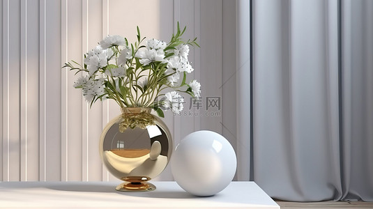 茶几桌背景图片_优雅的白色和镀金铬花瓶搭配时尚设计的边桌 3D 渲染