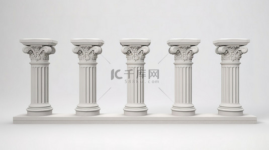 手绘招牌背景图片_优雅的白色栏杆，经典的石柱和柱子以 3d 呈现