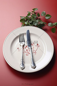 桌子上有一个盘子和叉子