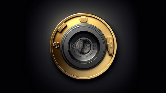 按键数字背景图片_3D渲染圆形灰色按键按钮，带有金色数码摄像机图标界面ui ux元素