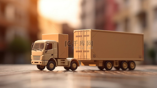 高效的公司物流 3D 渲染卡车装运箱中的产品交付订单