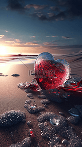 梦幻水晶背景图片_爱心玻璃水晶大海沙滩梦幻卡通广告背景