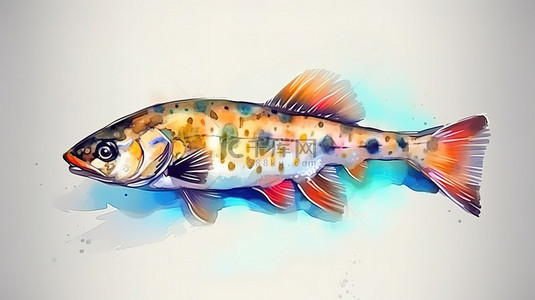 水彩动物 3d 渲染鱼的数字艺术画