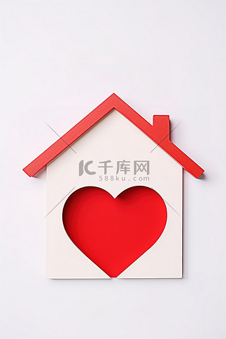 一颗红色和白色的心，周围环绕着家庭符号