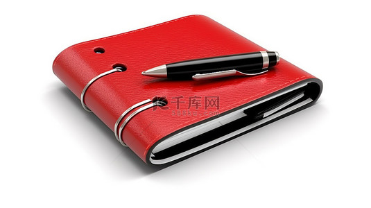 带笔的白色背景个人日记或组织书的 3D 渲染