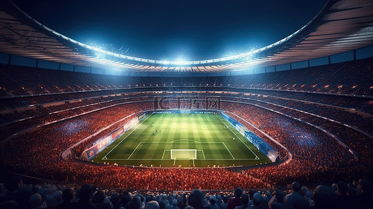 足球背景图片_3d 渲染的足球场一个挤满球迷和球员的足球场