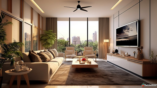 家具背景图片_3D 渲染的房屋或公寓中的居住空间