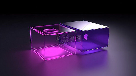 左视图上两块紫色 3D 渲染的抽象社交媒体文本框