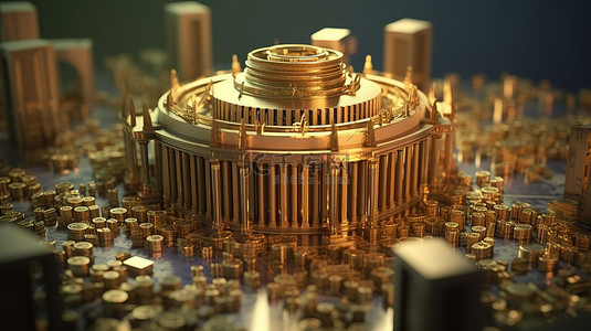 通过货币和银行概念产生经济优势 3D 渲染插图