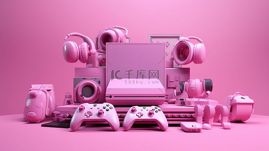 高清壁纸背景图片_3D 渲染粉红色游戏设置