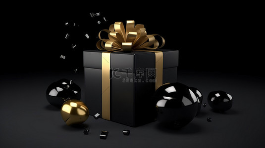 金色丝带装饰爆炸性外观黑色礼盒非常适合黑色星期五圣诞节新年生日或节礼日