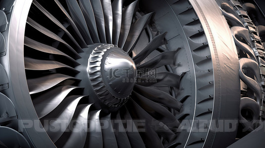 超现实的 3d 背景以抽象艺术渲染中的涡轮飞机喷气发动机为特色