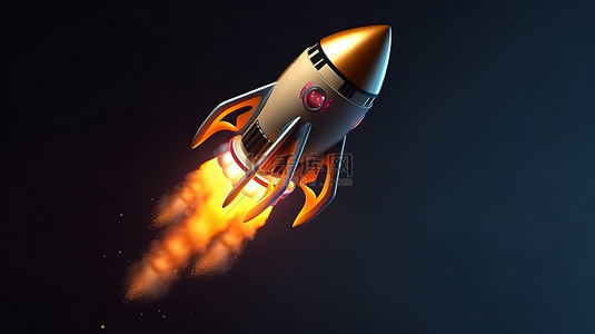 象征初创企业发射的火箭太空飞船的 3D 渲染