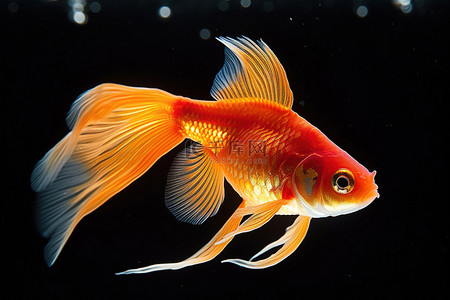 游泳背景图片_一条橙色的金鱼在透明的水池里游泳