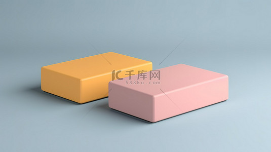 礼盒模板背景图片_两个方形幻灯片礼品盒的 3D 视觉效果，在模型模板中具有精致柔和的触感