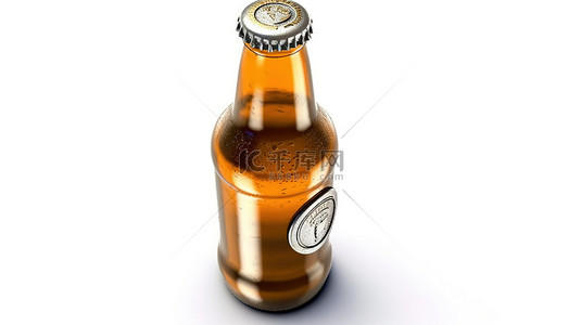 酒背景图片_渲染的白色背景的 3D 图像，带有独立的啤酒瓶和银盖