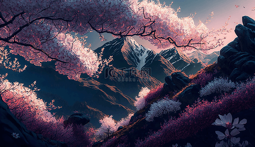 春季樱花插画背景图片_春天樱花唯美背景