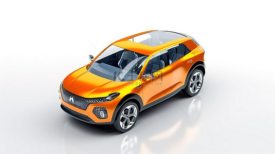 白色背景橙色 3D 渲染的创新电动 suv 汽车