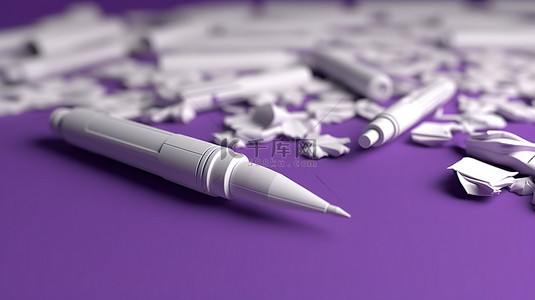 用黑白记号笔渲染紫色背景的 3D 渲染