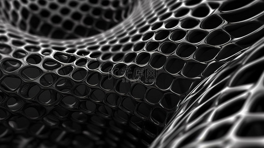 灰色背景上的抽象 3D 渲染变形黑色网格