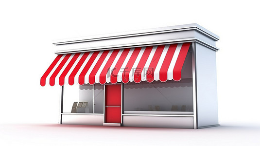 3D 渲染的白色背景与充满活力的红色店面标志