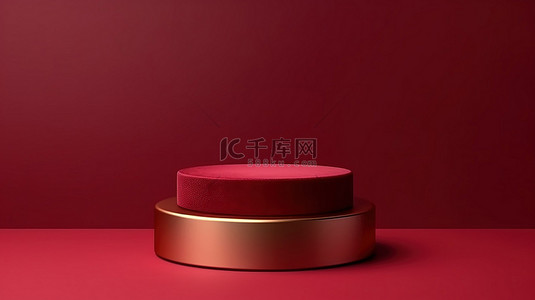 封面背景图片_深红色简约背景上的豪华金色自上而下 3D 显示圆柱体，用于产品摄影