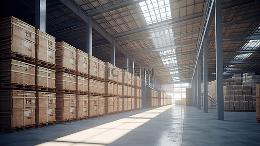 工业背景图片_通过 3D 渲染可视化仓储设施