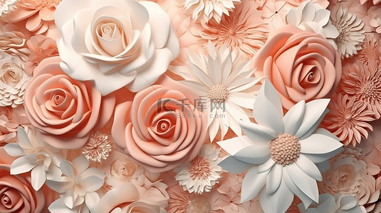 彩色海报边框背景图片_复古花卉特写豪华 3D 插图，适合优雅的婚礼