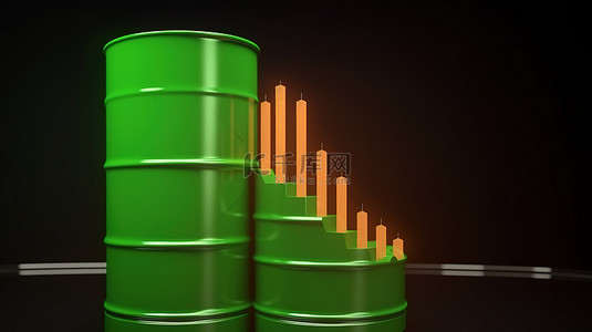 上涨gif背景图片_向上上升的绿色图形的卡通 3D 插图，象征着商品油股票价格的上涨以及油箱渲染