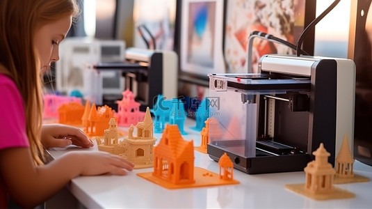 孩子们与老师一起使用 3D 打印机创造独特的物品