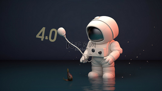 钓鱼背景图片_3D 404 错误页面，以可爱的宇航员钓鱼为特色
