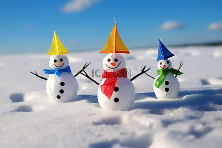 风筝的背景背景图片_雪地上放着风筝的雪人