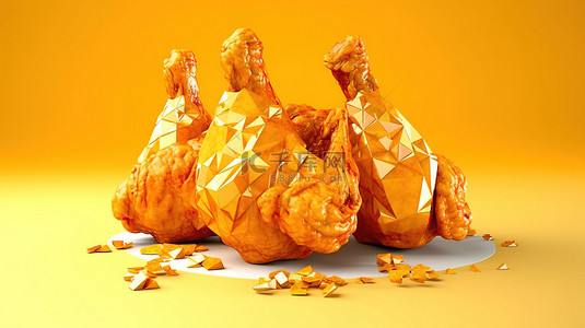 菜单设计背景图片_具有低聚美感的炸鸡 3D 渲染设计