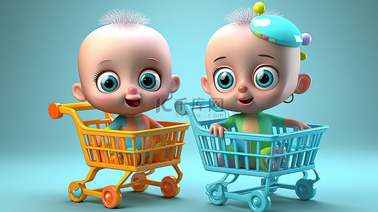 可爱的 3D 卡通婴儿疯狂购物
