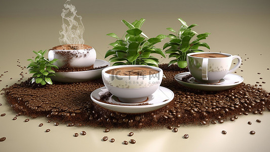饮料海报背景图片_咖啡饮品绿色豆子