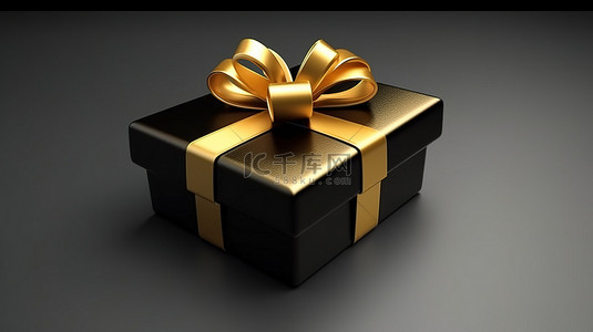 黑色蝴蝶结背景图片_黑色星期五促销礼品盒的 3D 渲染插图，带有金色丝带蝴蝶结