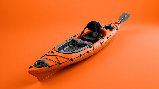 橙色背景下单色皮划艇的 3D 渲染