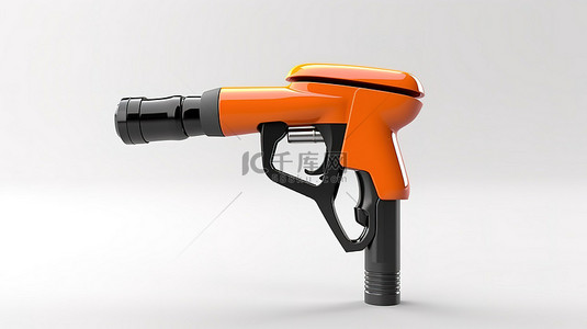 带汽油手枪泵和喷嘴的白色背景加油站加油机的 3D 渲染